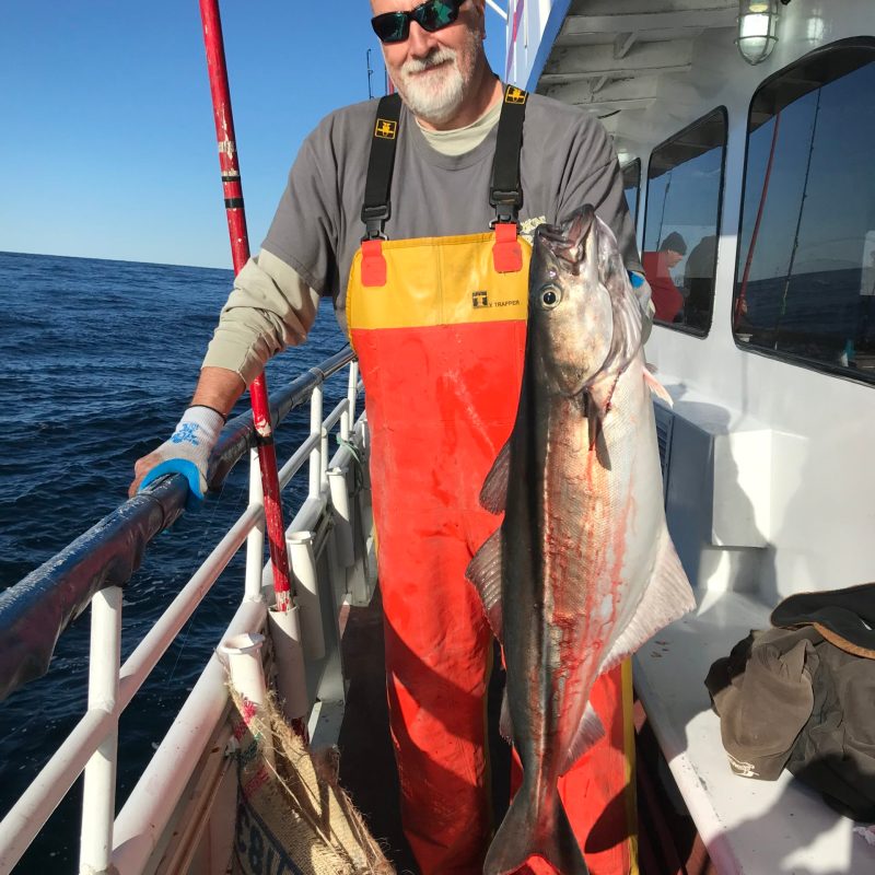 a man holding a fish on a boat