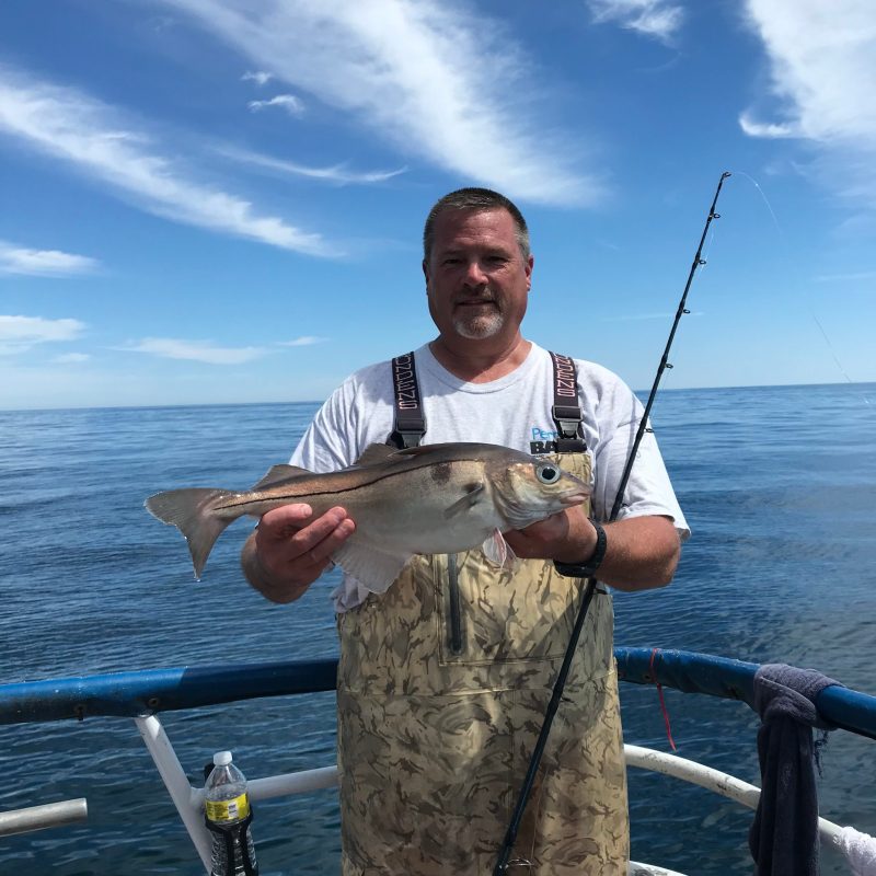 a man holding a fish in the water
