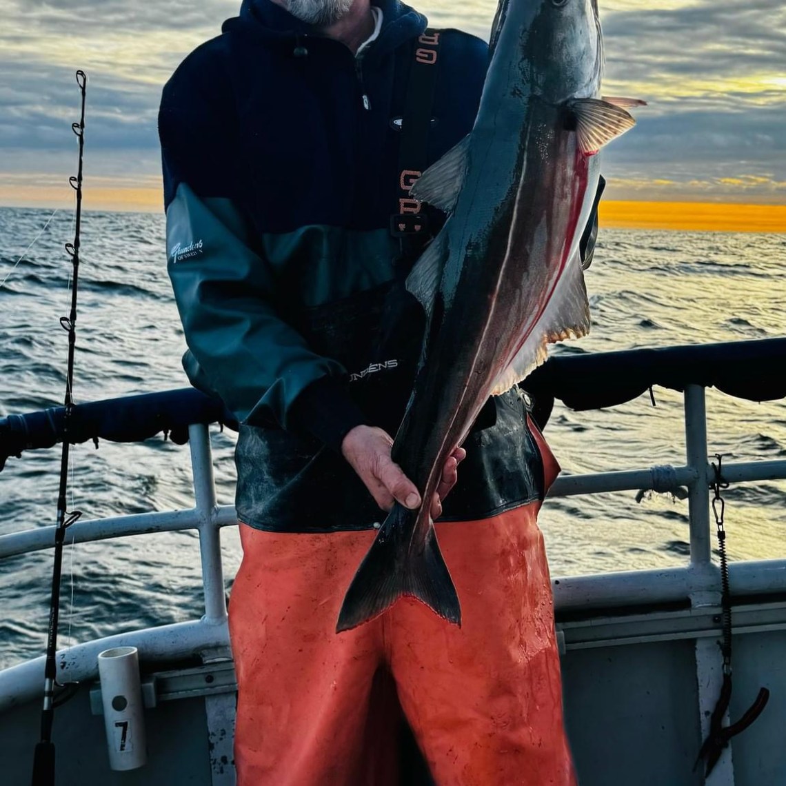 a person holding a fish on a boat in a body of water