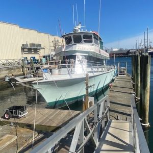 a boat docked at a dock