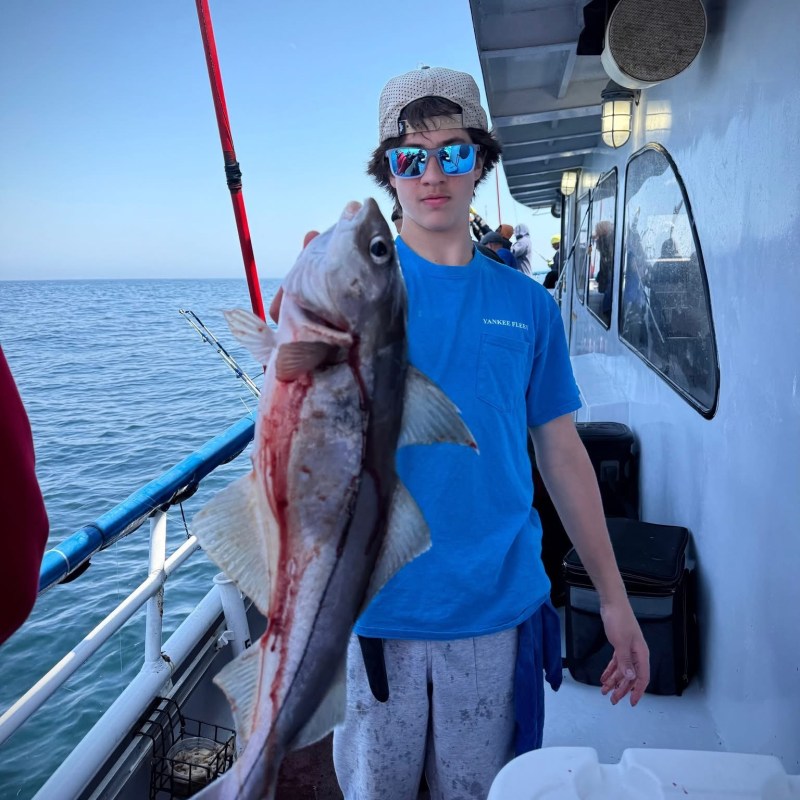 a man holding a fish on a boat